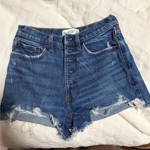 Abercrombie & Fitch Blue Distressed Button-Fly Denim Shorts